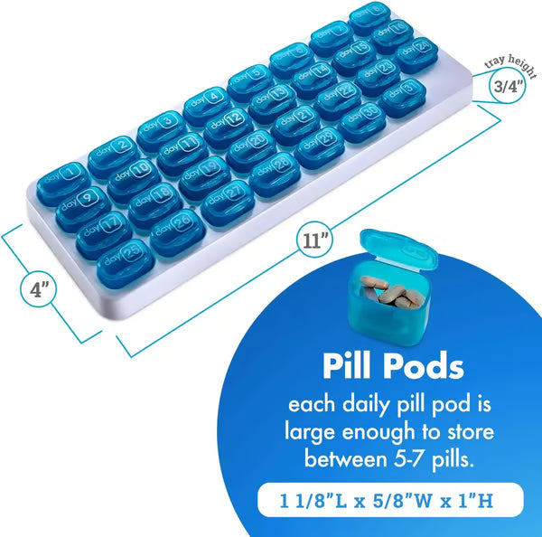 🔥Hot Sale 49% OFF✨Monthly Pill Organizer with Lid - Arthritis-Friendly Easy-Open Lids 31 Removable Daily Pill Pods Date Reminder & Travel Case for Vitamins & Medications