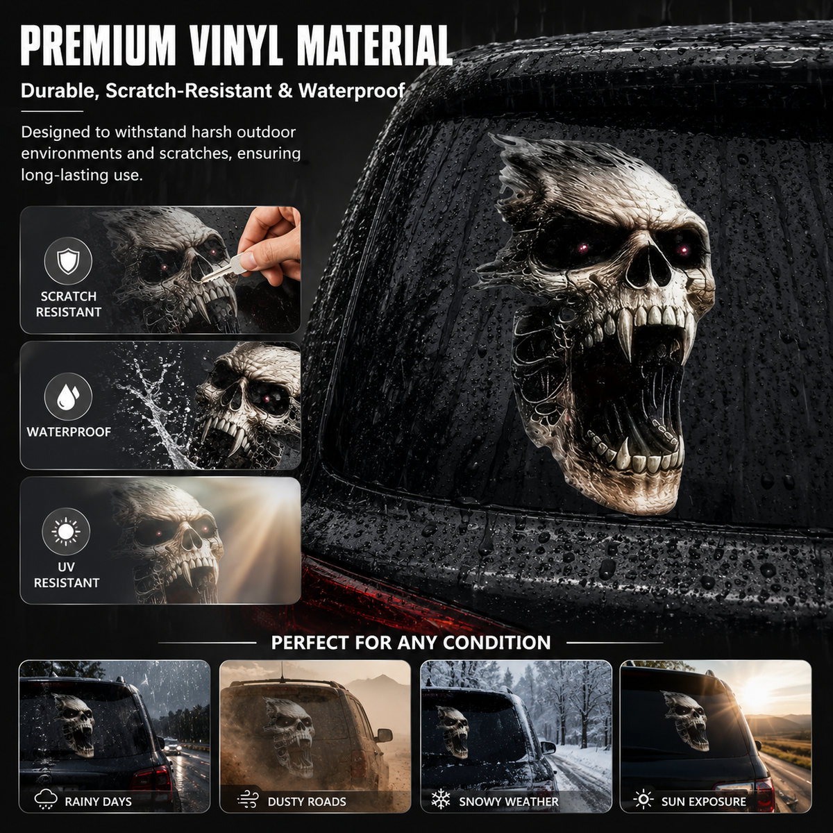 4PCS Skull Pattern Car Sticker, Waterproof Durable Car Decorative Sticker