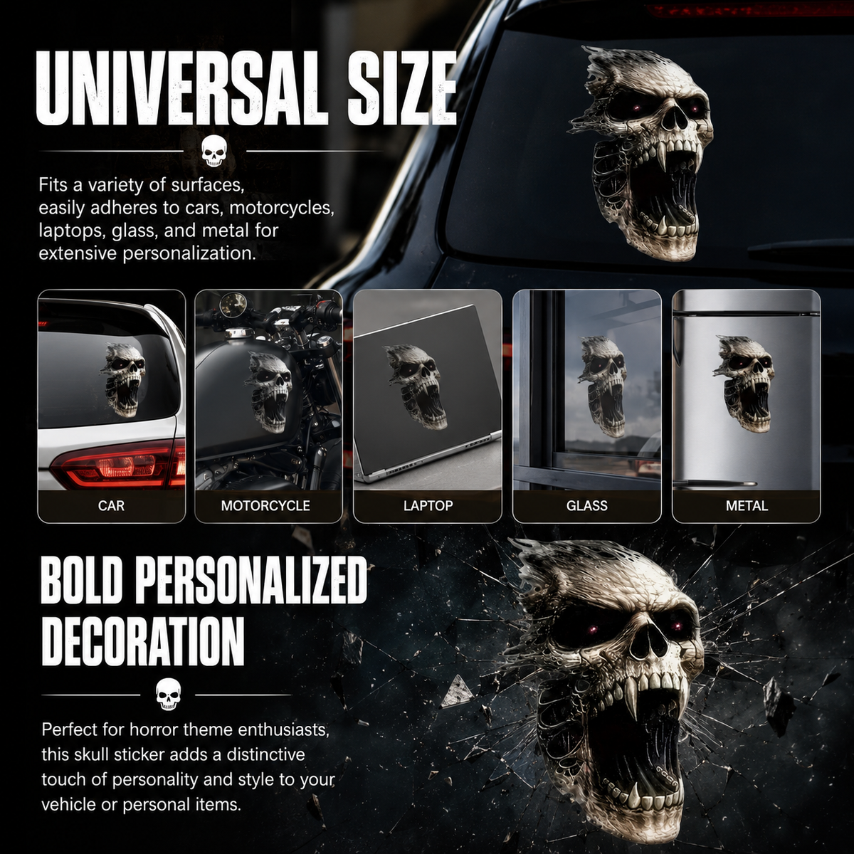 4PCS Skull Pattern Car Sticker, Waterproof Durable Car Decorative Sticker