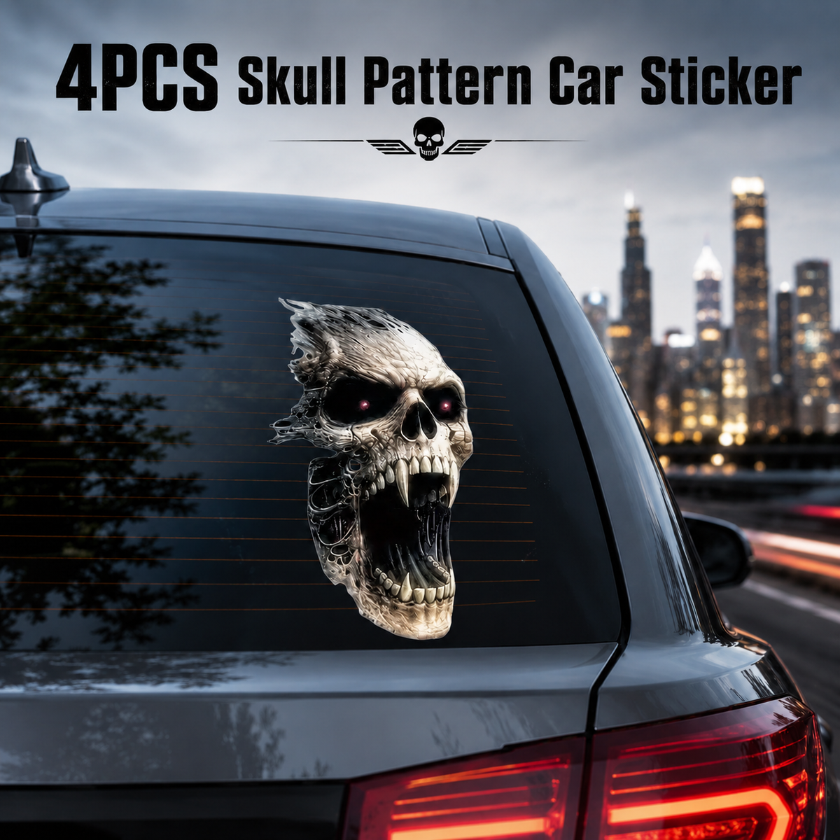 4PCS Skull Pattern Car Sticker, Waterproof Durable Car Decorative Sticker