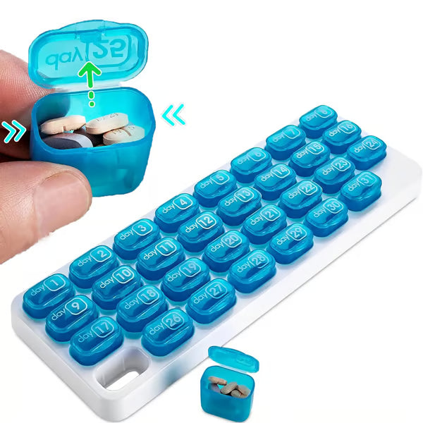 🔥Hot Sale 49% OFF✨Monthly Pill Organizer with Lid - Arthritis-Friendly Easy-Open Lids 31 Removable Daily Pill Pods Date Reminder & Travel Case for Vitamins & Medications
