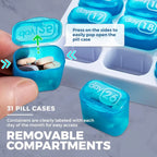 🔥Hot Sale 49% OFF✨Monthly Pill Organizer with Lid - Arthritis-Friendly Easy-Open Lids 31 Removable Daily Pill Pods Date Reminder & Travel Case for Vitamins & Medications